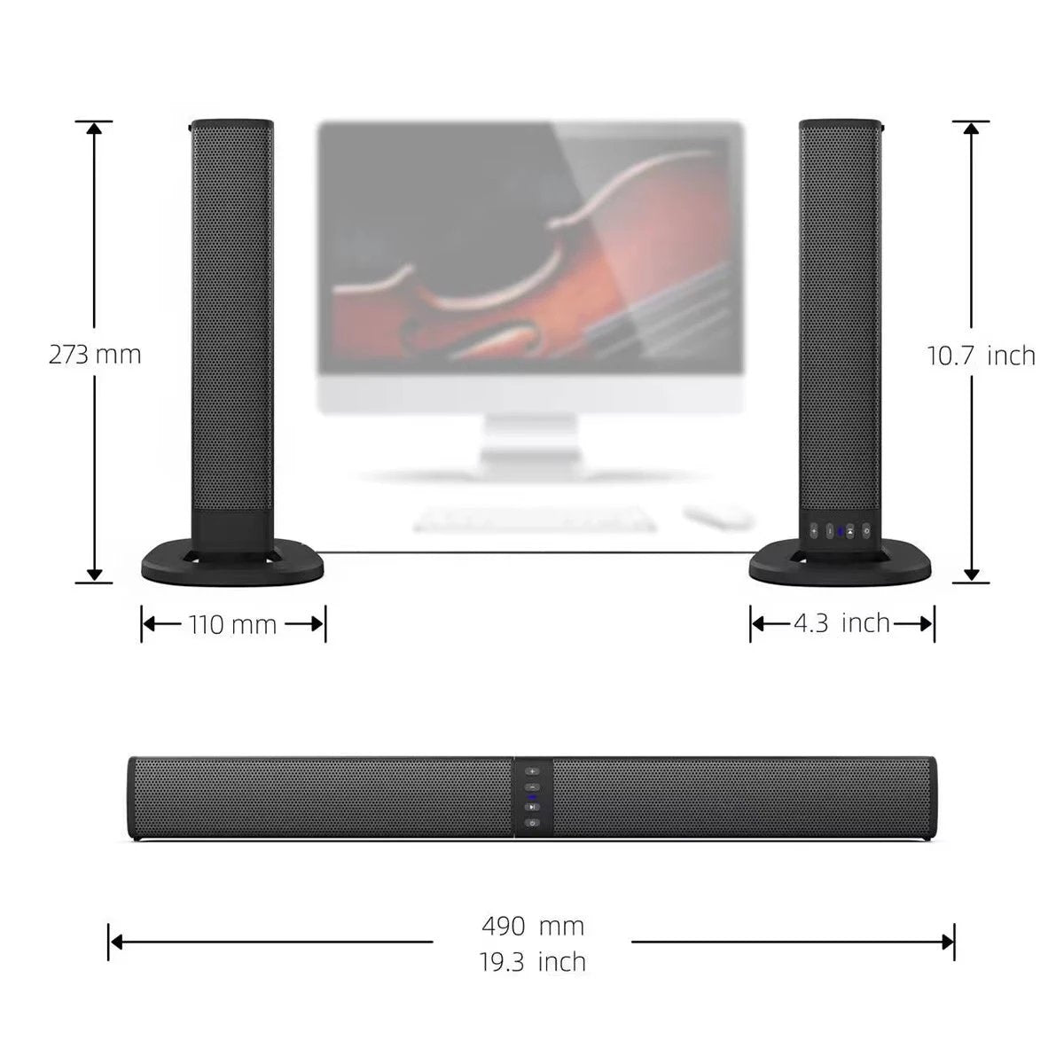 2 in 1 Separable Sound Bars 4 Speaker System Wireless TV Speaker Subwoofer BT