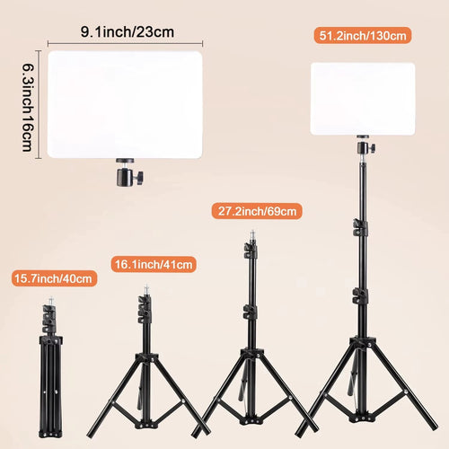 1 10 Inch USB Self-Timer Square Light with 110Cm Retractable Tripod 3-Color Adjustable Light for Photography, Makeup, Lighting