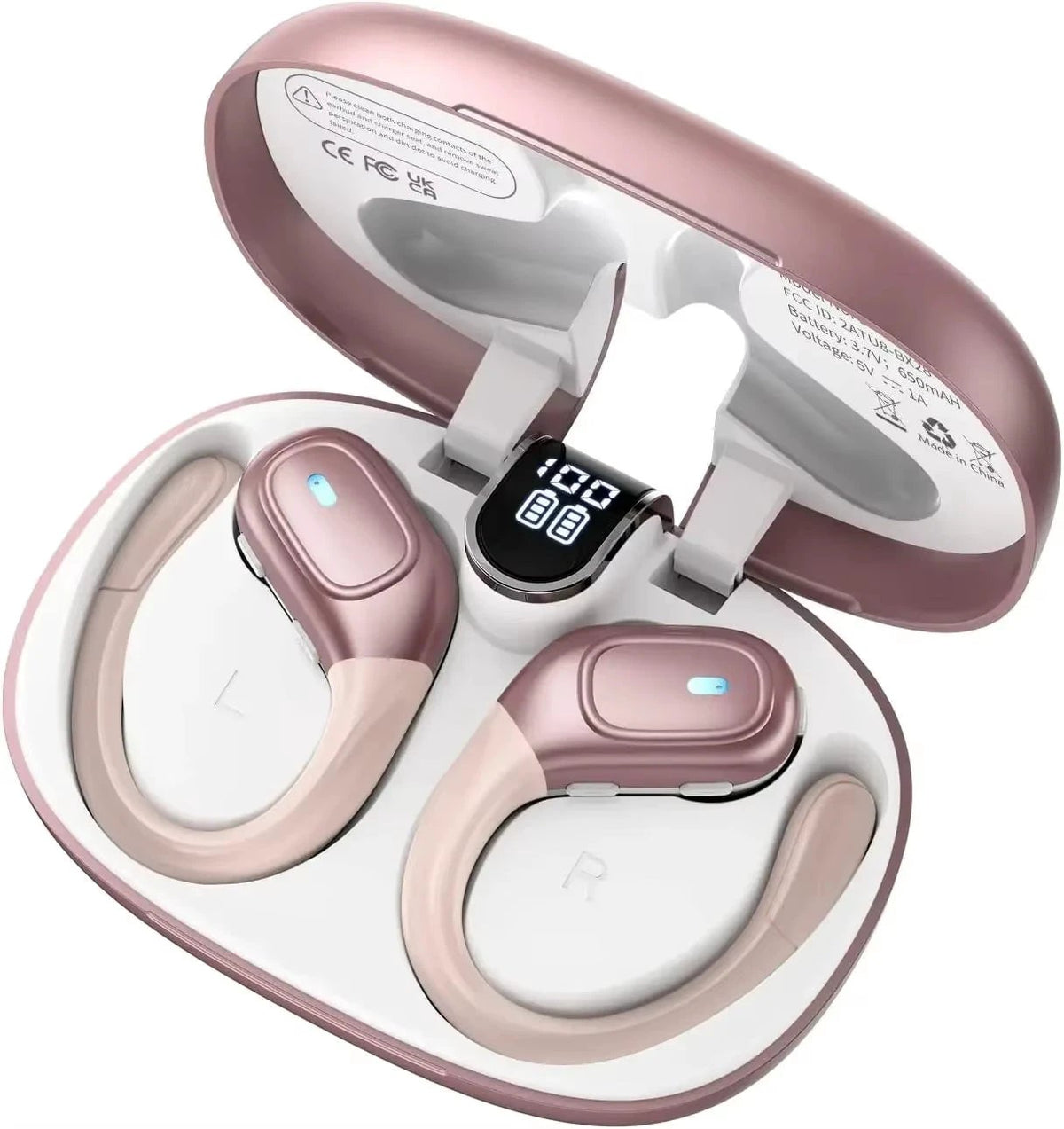 Sport Bluetooth 5.3 Earphones Earhook Headphones IPX7 Waterproof Wireless Earbuds 75 Hrs with LED Power Display Physical Buttons