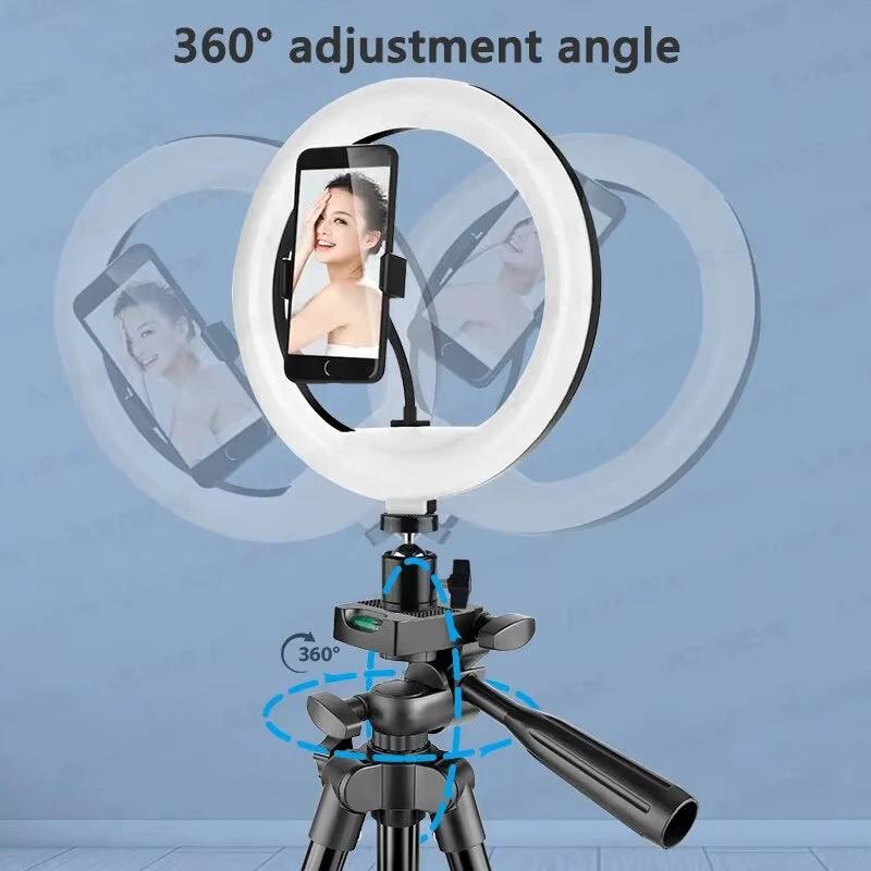 26Cm Photo Ringlight LED Selfie Ring Light Phone Lamp Photography Lighting with Tripod Stand Holder, Optional Remote Control