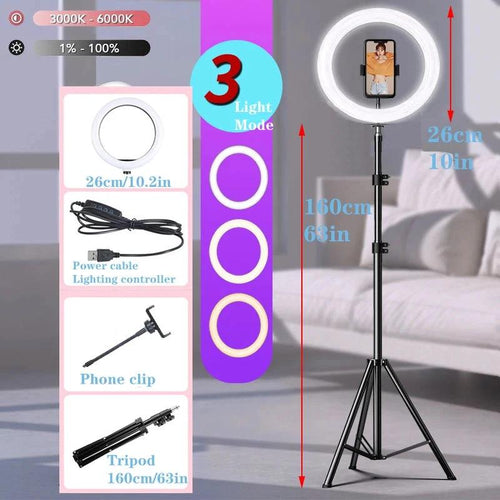 10" Dimmable LED Selfie Ring Light with Tripod - Perfect for Makeup and Photography