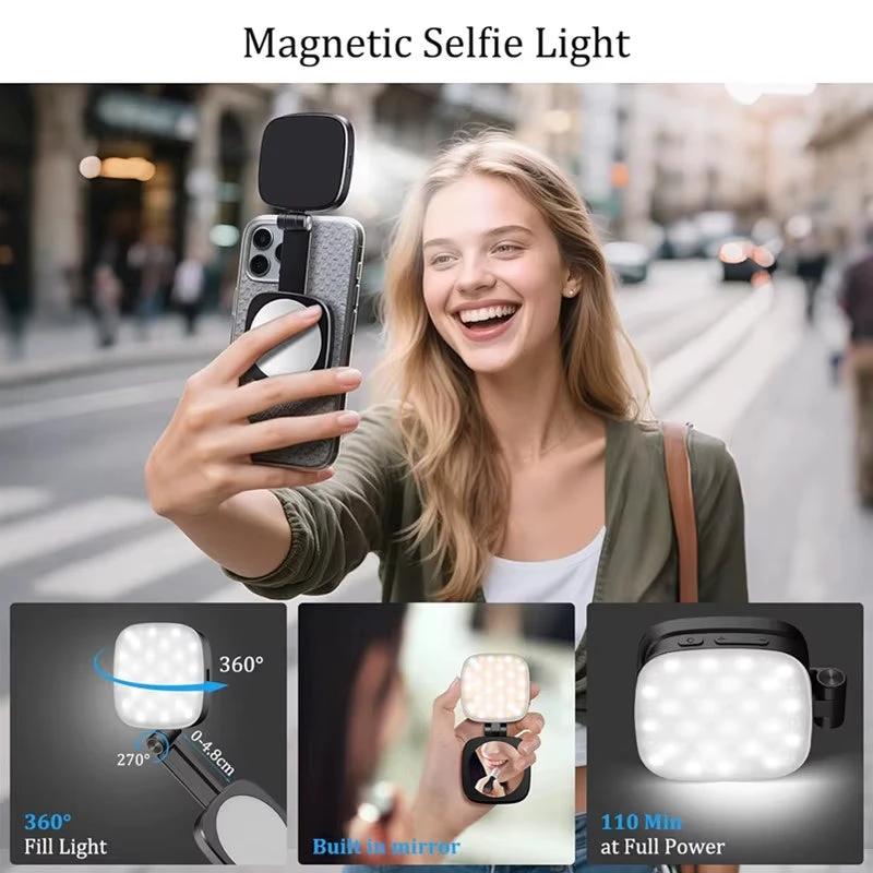 Foldable Magnetic Phone Selfie Light with Mirror for Magsafe Iphone 16 15 Fill Light Led Ringlight Video Photography Accessories