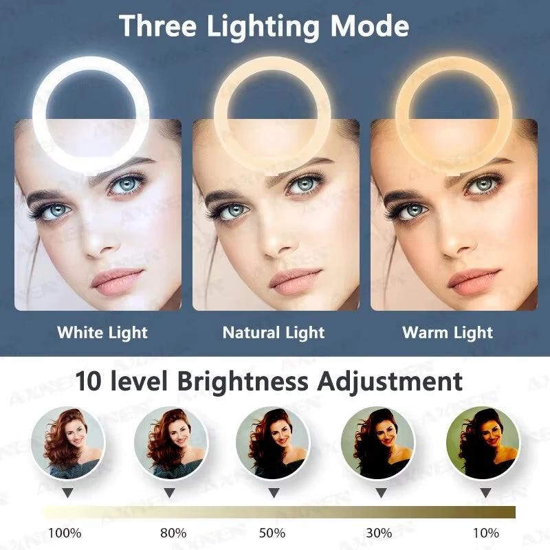 26Cm Photo Ringlight LED Selfie Ring Light Phone Lamp Photography Lighting with Tripod Stand Holder, Optional Remote Control