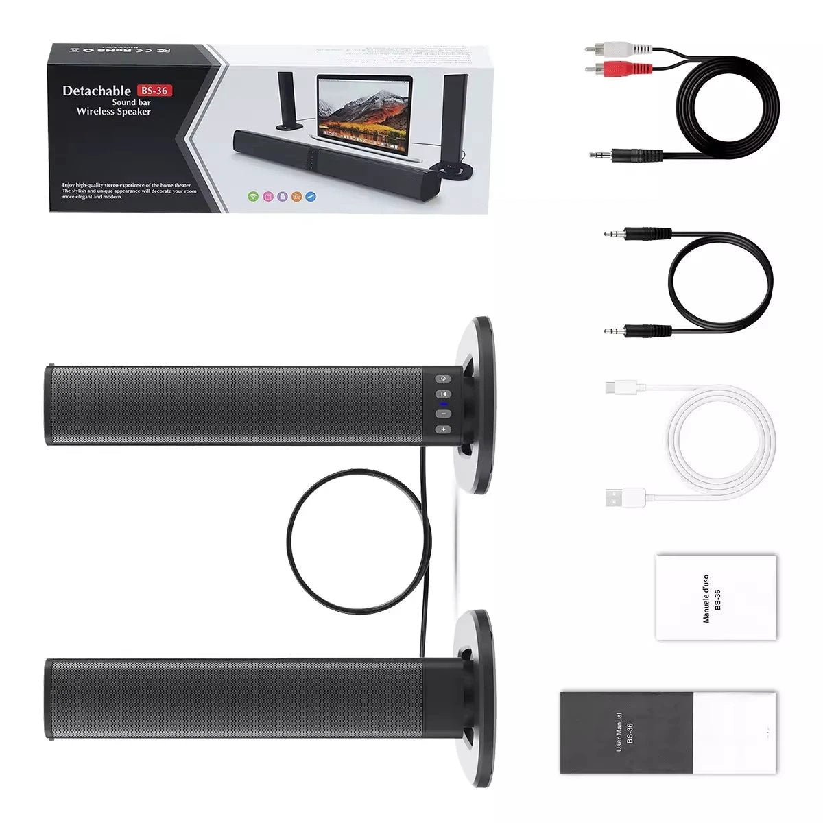 2 in 1 Separable Sound Bars 4 Speaker System Wireless TV Speaker Subwoofer BT