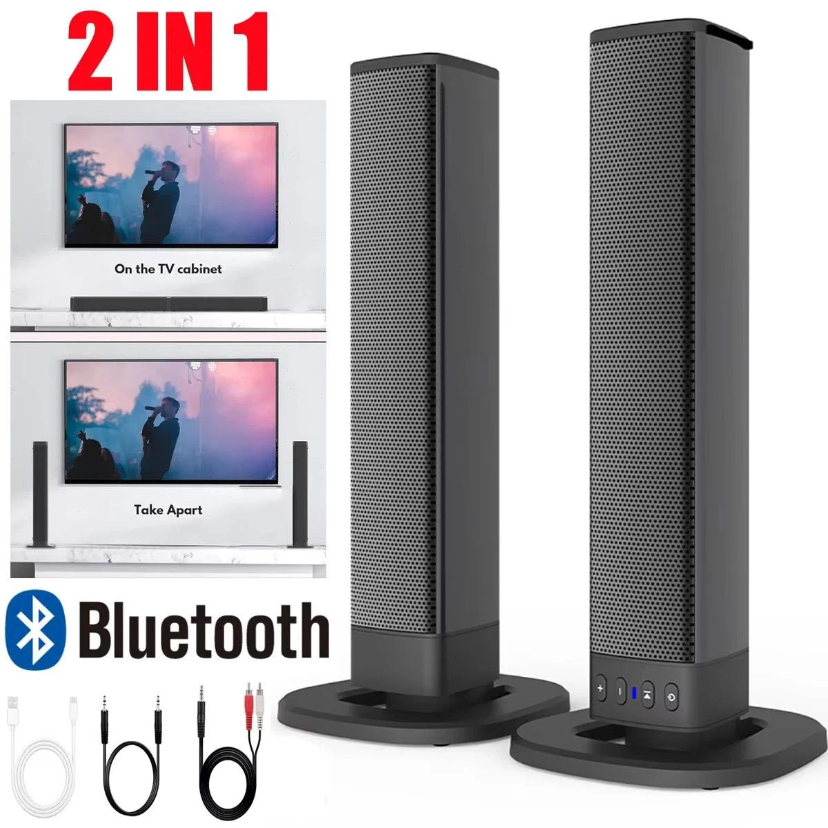 2 in 1 Separable Sound Bars 4 Speaker System Wireless TV Speaker Subwoofer BT